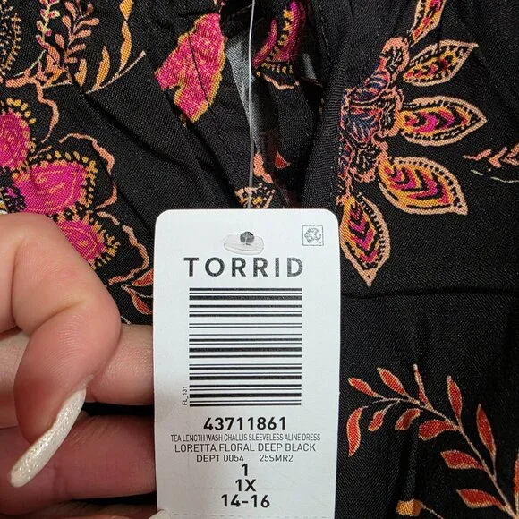Tea Length Wash Challis Sleeveless Aline Dress- Torrid Size 1 (14-16) - Picture 4 of 4